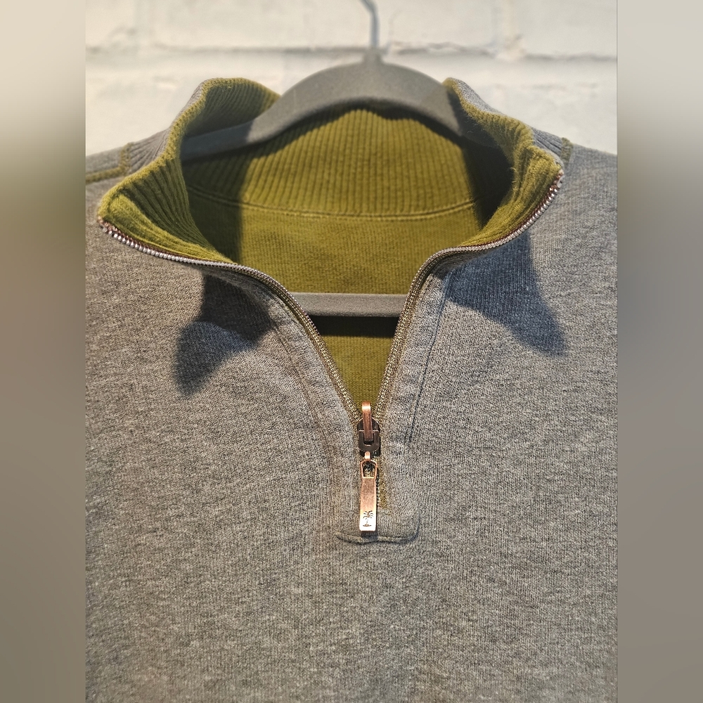 Mens Tommy Bahama REVERSIBLE Olive And Gray Zip-Up Sweater - Picture 4 of 7